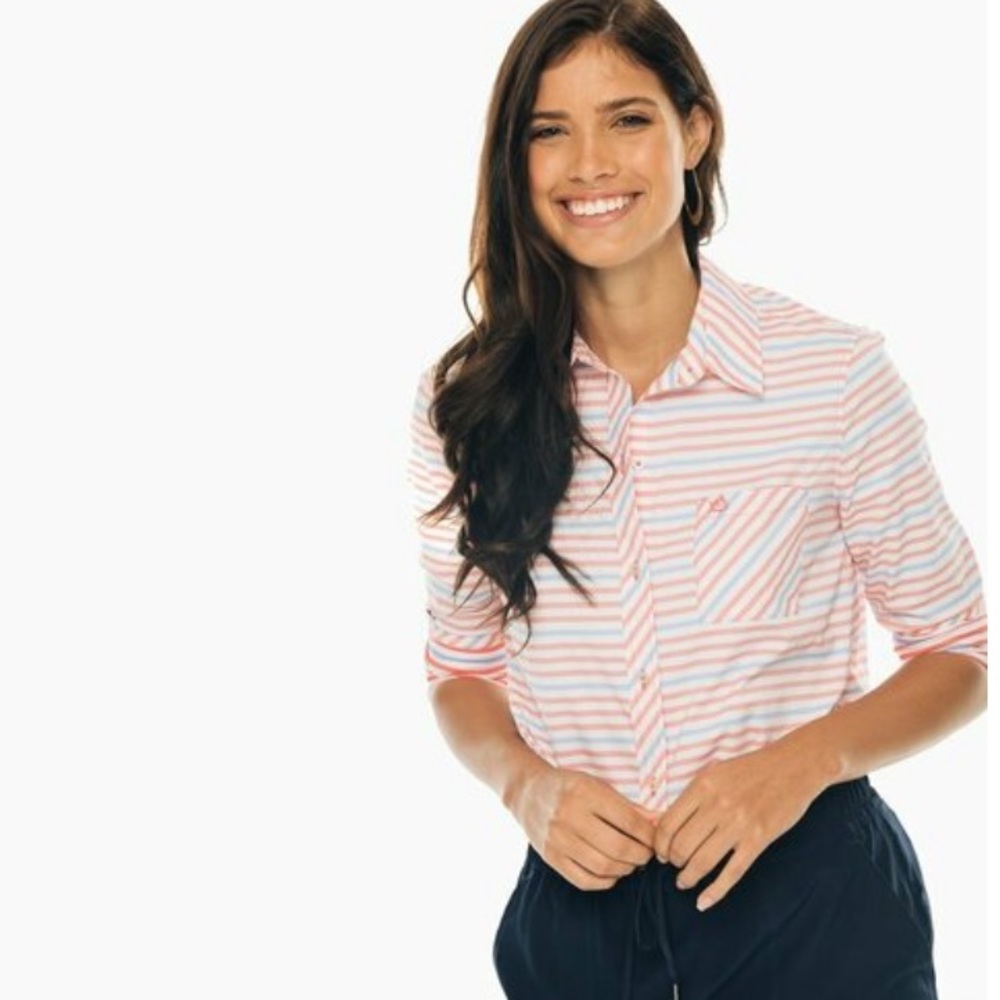 Southern Tide Emery Striped 7337 Buttoned Top XS NEW